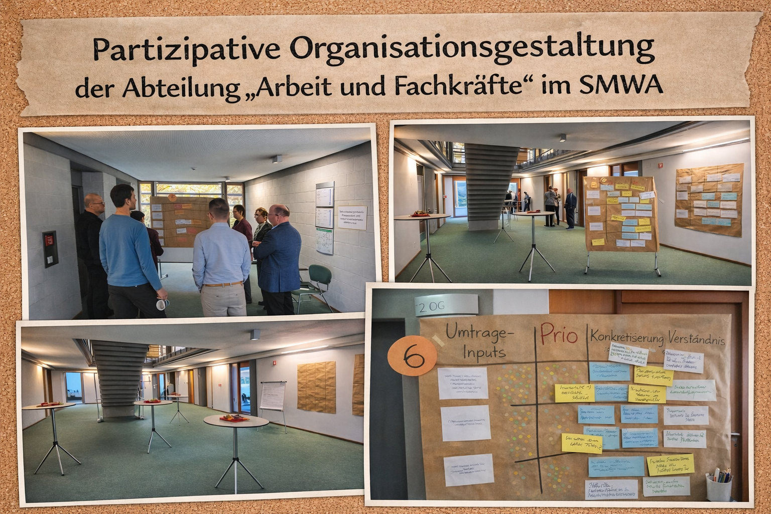 Das Bild zeigt eine Foto-Collage des Projekts "Partizipative Organisationsgestaltung", das bei der Townhall Saxony 2026 eingereicht wurde.