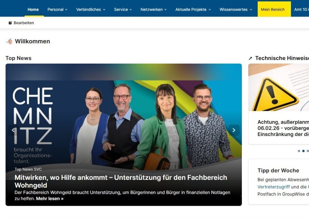 Das Bild zeigt ein digitale Collage des Projekts "Mitarbeitenden App SVC2go" der Stadt Chemnitz, das bei der Townhall Saxony eingereicht wurde.